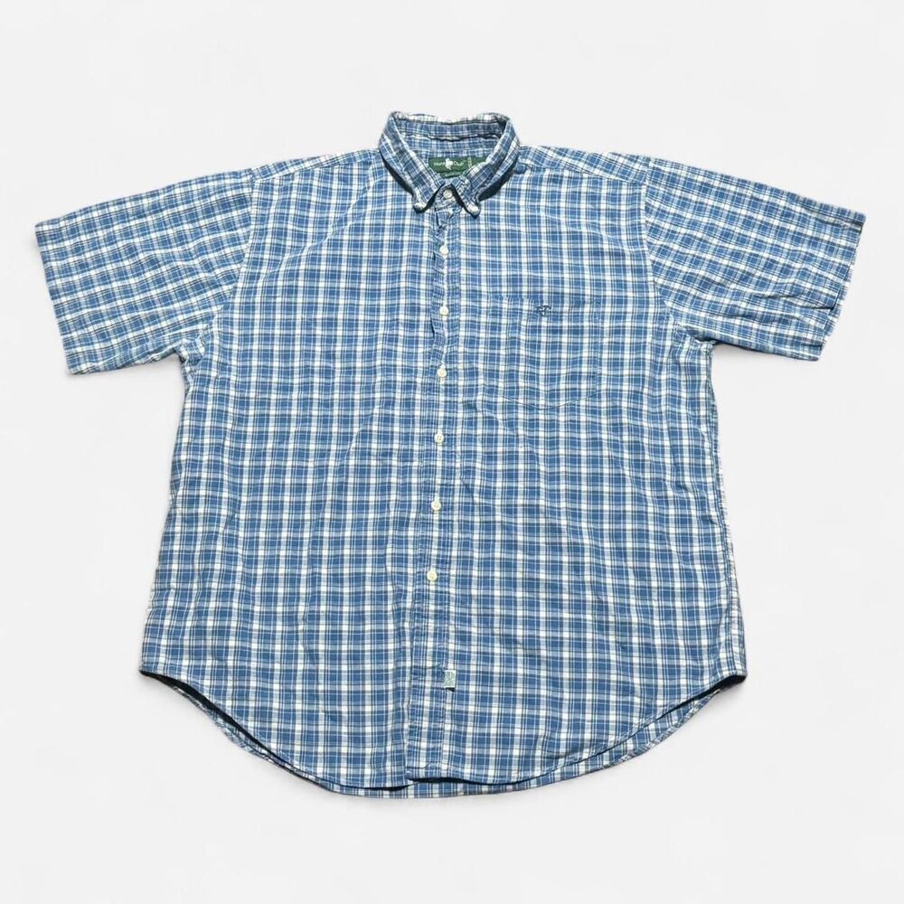 Hunt club blue striped short sleeve button up shirt width 25in, length 24in